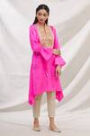 Buy_Bhairavi Jaikishan_Pink Modal Satin Floral Embroidered Asymmetric Kurta_at_Aza_Fashions