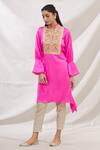Buy_Bhairavi Jaikishan_Pink Modal Satin Floral Embroidered Asymmetric Kurta_Online_at_Aza_Fashions