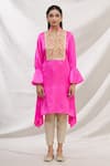 Shop_Bhairavi Jaikishan_Pink Modal Satin Floral Embroidered Asymmetric Kurta_Online_at_Aza_Fashions