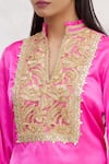 Bhairavi Jaikishan_Pink Modal Satin Embroidered Gota And Lace Floral Asymmetric Kurta  _at_Aza_Fashions