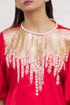 Shop_Bhairavi Jaikishan_Red Modal Satin Embroidered Sequins Round Kurta  _Online_at_Aza_Fashions