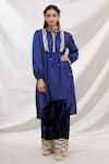 Buy_Bhairavi Jaikishan_Blue Kurta Modal Satin Pant Velvet Embroidered Gota And Lace & Set  _at_Aza_Fashions