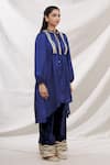 Bhairavi Jaikishan_Blue Modal Satin Embroidered Kurta And Velvet Pant Set_Online_at_Aza_Fashions