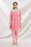 Buy_Bhairavi Jaikishan_Pink Kurta Velvet Embroidered Lace Work Round  _Online_at_Aza_Fashions