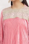 Shop_Bhairavi Jaikishan_Pink Kurta Velvet Embroidered Lace Work Round  _Online_at_Aza_Fashions