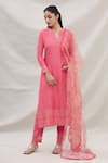 Buy_Neha Khullar_Peach Chanderi Silk Kurta Pant Set_at_Aza_Fashions