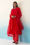 Buy_Weaver Story_Red Dupatta Organza, Kurta And Pant Pure Katan Silk Buti Gulaab Embroidered Set _at_Aza_Fashions