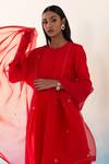 Buy_Weaver Story_Red Dupatta Organza, Kurta And Pant Pure Katan Silk Buti Gulaab Embroidered Set _Online_at_Aza_Fashions