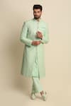 Buy_Priyanka Jain_Green Raw Silk Embroidered Sherwani And Kurta Set _at_Aza_Fashions