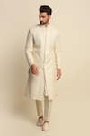 Buy_Priyanka Jain_White Raw Silk Embroidered Sequin Work Sherwani And Kurta Set _at_Aza_Fashions