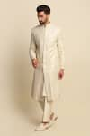 Buy_Priyanka Jain_White Raw Silk Embroidered Sequin Work Sherwani And Kurta Set _Online_at_Aza_Fashions