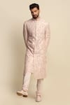 Buy_Priyanka Jain_Pink Raw Silk Embroidered Floral Motifs Sherwani And Kurta Set_at_Aza_Fashions