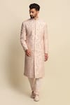 Buy_Priyanka Jain_Pink Raw Silk Embroidered Floral Motifs Sherwani And Kurta Set_Online_at_Aza_Fashions