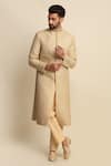 Buy_Priyanka Jain_Gold Raw Silk Embroidered Dori Work Sherwani And Kurta Set _at_Aza_Fashions