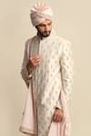 Buy_Priyanka Jain_Beige Raw Silk Embroidered Floral Motifs Sherwani And Kurta Set_Online_at_Aza_Fashions