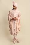 Buy_Priyanka Jain_Pink Raw Silk Embroidered Floral Motifs Sherwani And Kurta Set _at_Aza_Fashions