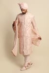 Shop_Priyanka Jain_Pink Raw Silk Embroidered Floral Motifs Sherwani And Kurta Set _at_Aza_Fashions