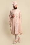 Buy_Priyanka Jain_Pink Raw Silk Embroidered Floral Motifs Sherwani And Kurta Set _Online_at_Aza_Fashions