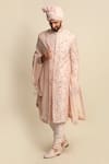 Shop_Priyanka Jain_Pink Raw Silk Embroidered Floral Motifs Sherwani And Kurta Set _Online_at_Aza_Fashions