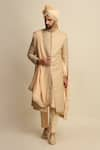 Buy_Priyanka Jain_Gold Raw Silk Embroidered Dori Work Sherwani And Kurta Set_at_Aza_Fashions