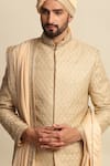 Shop_Priyanka Jain_Gold Raw Silk Embroidered Dori Work Sherwani And Kurta Set_Online_at_Aza_Fashions