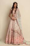 Buy_Priyanka Jain_Pink Raw Silk Applique Floral Motifs Sweetheart Embroidered Bridal Lehenga Set _at_Aza_Fashions