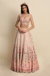 Priyanka Jain_Pink Raw Silk Applique Floral Motifs Sweetheart Embroidered Bridal Lehenga Set _Online_at_Aza_Fashions