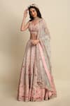 Buy_Priyanka Jain_Pink Raw Silk Applique Floral Motifs Sweetheart Embroidered Bridal Lehenga Set _Online_at_Aza_Fashions