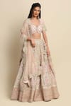 Buy_Priyanka Jain_Pink Raw Silk, Net Floral , Mughal Applique Bridal Lehenga Set _Online_at_Aza_Fashions