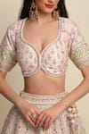 Shop_Priyanka Jain_Pink Raw Silk, Net Floral , Mughal Applique Bridal Lehenga Set _Online_at_Aza_Fashions
