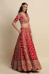 Priyanka Jain_Maroon Raw Silk, Net Floral Motifs, Zardozi Hand Embroidered Bridal Lehenga Set _Online_at_Aza_Fashions
