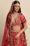 Shop_Priyanka Jain_Maroon Raw Silk, Net Floral Motifs, Zardozi Hand Embroidered Bridal Lehenga Set _Online_at_Aza_Fashions