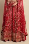 Priyanka Jain_Maroon Raw Silk, Net Floral Motifs, Zardozi Hand Embroidered Bridal Lehenga Set _at_Aza_Fashions