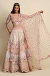 Buy Priyanka Jain Pink Raw Silk, Net Floral Motifs, Chequered, Zardozi Applique Bridal Lehenga Set at Aza Fashions Buy_Priyanka Jain_Pink Raw Silk, Net Floral Motifs, Chequered, Zardozi Applique Bridal Lehenga Set _at_Aza_Fashions
