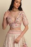 Shop Priyanka Jain Pink Raw Silk, Net Floral Motifs, Chequered, Zardozi Applique Bridal Lehenga Set Online at Aza Fashions Shop_Priyanka Jain_Pink Raw Silk, Net Floral Motifs, Chequered, Zardozi Applique Bridal Lehenga Set _Online_at_Aza_Fashions