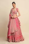 Buy_Priyanka Jain_Pink Raw Silk, Net Floral Motifs, Dabka Work, Embroidered Bridal Lehenga Set _Online_at_Aza_Fashions