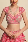 Shop_Priyanka Jain_Pink Raw Silk, Net Floral Motifs, Dabka Work, Embroidered Bridal Lehenga Set _Online_at_Aza_Fashions