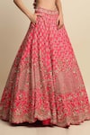Priyanka Jain_Pink Raw Silk, Net Floral Motifs, Dabka Work, Embroidered Bridal Lehenga Set _at_Aza_Fashions