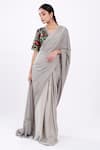 Buy_Komal Shah_Grey Saree Satin Printed Patola Motifs V Neck Pleated With Blouse _at_Aza_Fashions