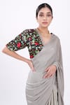 Komal Shah_Grey Pleated Saree With Printed Blouse_Online_at_Aza_Fashions