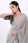 Buy_Komal Shah_Grey Pleated Saree With Printed Blouse_Online_at_Aza_Fashions