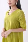Shop_Komal Shah_Green Chanderi Asymmetric Kurta And Pant Set_Online_at_Aza_Fashions