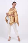 Buy_Komal Shah_Gold Cape Tissue Pant Chanderi Embroidered U Neck Top And Set _at_Aza_Fashions