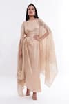 Buy_Komal Shah_Gold Dress Satin Cape Organza Striped Crew Neck Dohra Chand Draped And _at_Aza_Fashions