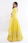 Shop_Komal Shah_Yellow Lehenga Chanderi Blouse And Dupatta Organza Striped Plunge V Dhoop Set _at_Aza_Fashions