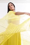 Komal Shah_Yellow Lehenga Chanderi Blouse And Dupatta Organza Striped Plunge V Dhoop Set _Online_at_Aza_Fashions