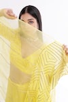 Buy_Komal Shah_Yellow Lehenga Chanderi Blouse And Dupatta Organza Striped Plunge V Dhoop Set _Online_at_Aza_Fashions