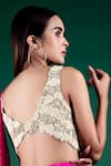 Shop_Nupur Kanoi_Pink Crepe Printed Bandhani V Neck Pre-draped Cowl Saree With Blouse  _at_Aza_Fashions