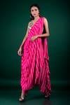 Nupur Kanoi_Pink Crepe Printed Bandhani V Neck Pre-draped Cowl Saree With Blouse  _Online_at_Aza_Fashions