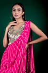 Buy_Nupur Kanoi_Pink Crepe Printed Bandhani V Neck Pre-draped Cowl Saree With Blouse  _Online_at_Aza_Fashions